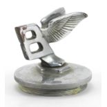 Vintage Bentley chrome plated winged 'B' car mascot, 9cm high :For Further Condition Reports