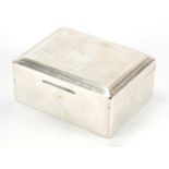 Rectangular silver cigarette box, the hinged lid with engine turned decoration, by William Neale &