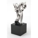 Silvered bust of an antelope, raised on a black block base, 39.5cm high : For Further Condition