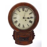 Victorian walnut drop dial wall clock, with Roman numerals, 57.5cm high : For Further Condition