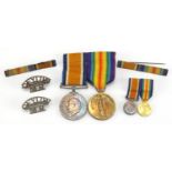 British Military World War I pair, miniature medals and two Ceylon cap badges, the medals awarded to