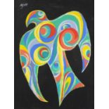 Abstract composition, stylised bird, gouache on card, bearing a signature Agar, mounted and