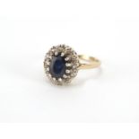 9ct gold sapphire and diamond ring, size I, approximate weight 2.6g : For Further Condition