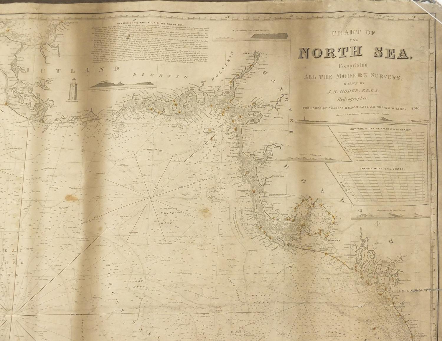 Three 19th century Nautical Charts comprising The North Sea drawn by J S Hobbs published by - Image 5 of 19