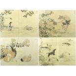 Four 19th century Japanese woodblock diptychs, depicting chickens, ducks and birds amongst