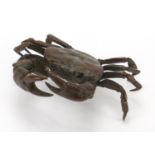 Japanese patinated bronze crab, character marks to the underside, 10.5cm wide :For Further Condition