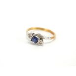 18ct gold sapphire and diamond crossover ring, size P, approximate weight 2.9g : For Further