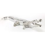 Large silvered model of an alligator, 89cm in length : For Further Condition Reports Please Visit