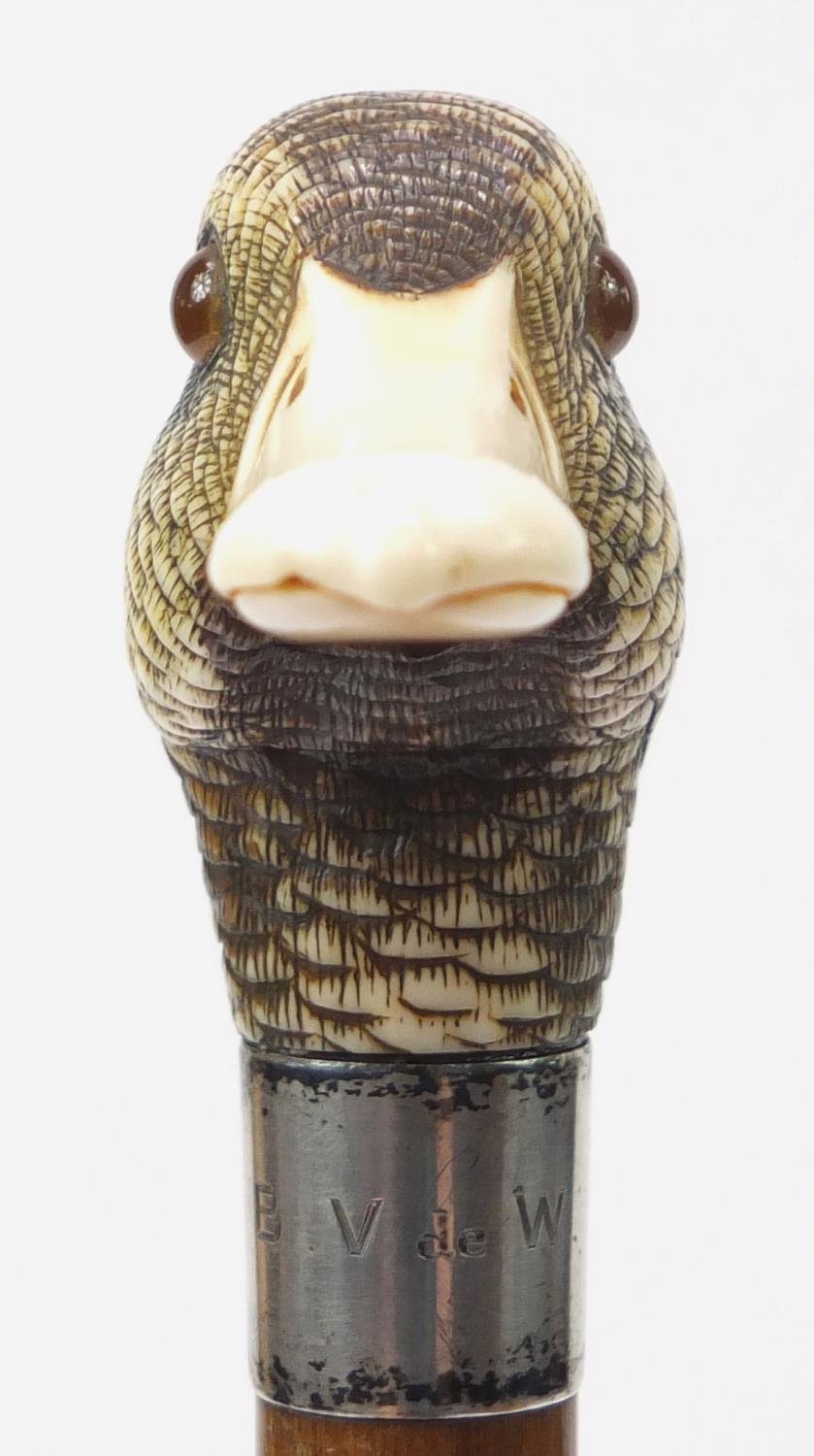 19th century parasol with carved ivory ducks head handle by Brigg & Sons, the ducks head having - Image 6 of 13