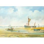 Hagop K Kasparian - On the banks of The River Orwell, Suffolk, oil on canvas, inscribed label verso,
