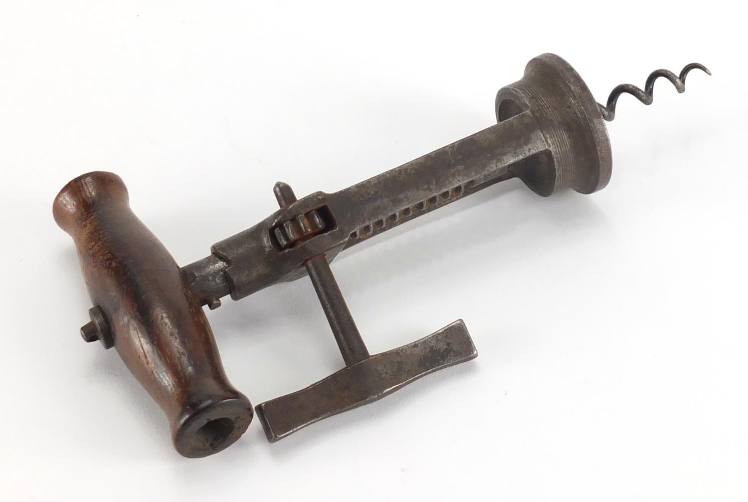 19th century corkscrew with side rack, 18cm in length when closed :For Further Condition Reports - Image 2 of 4