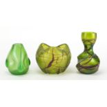Loetz iridescent glass vase together with two Kralik vases, the largest 13.6cm high :For Further