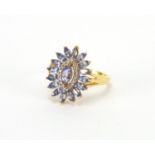 9ct gold purple stone and diamond dress ring, size P, approximate weight 3.2g : For Further