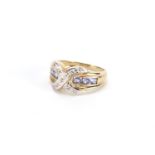 9ct gold diamond and purple stone crossover ring, size N, approximate weight 3.7g : For Further