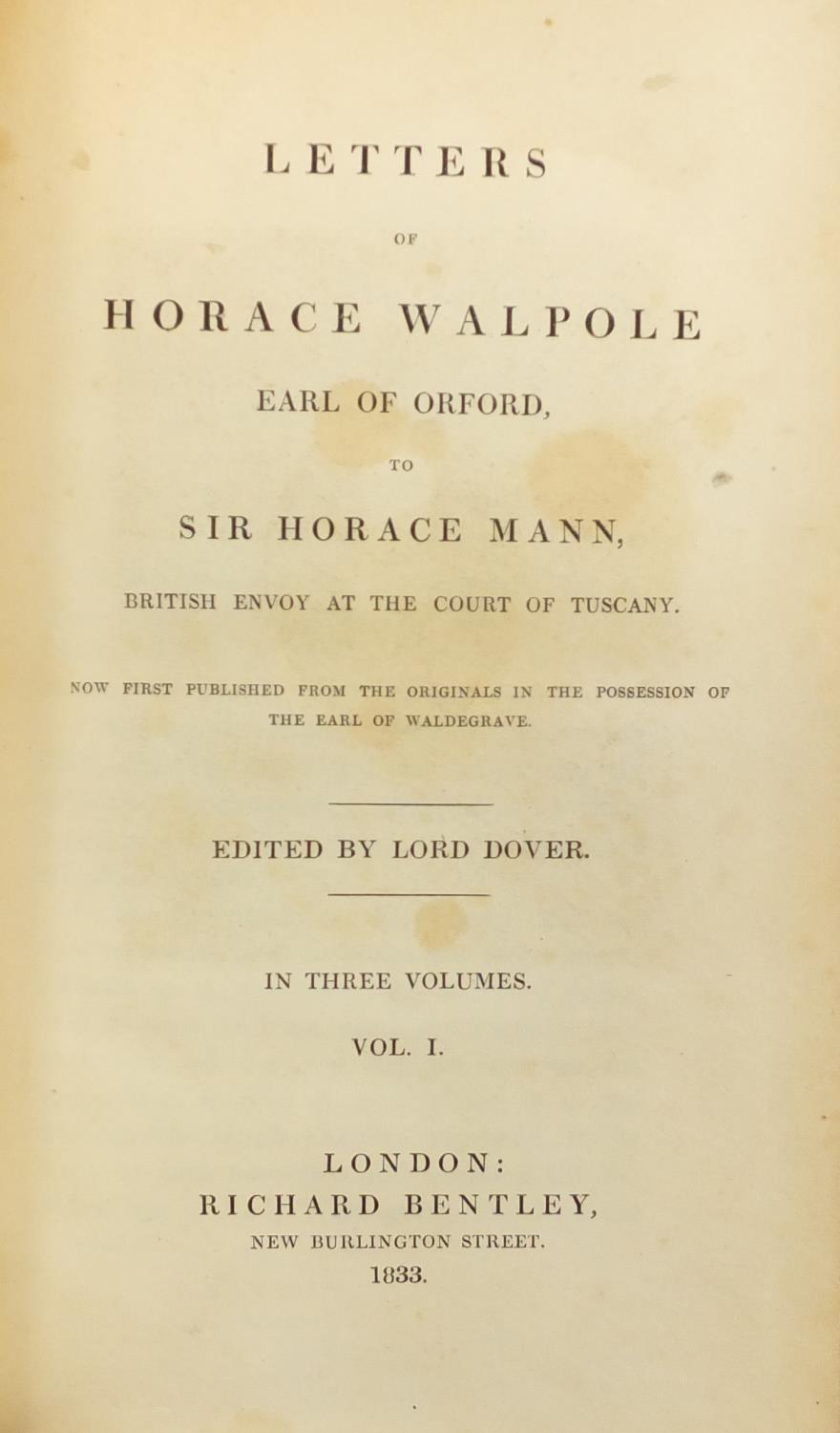 Letters of Horace Walpole, set of three early 19th century leather bound hardback books, volumes - Image 3 of 6