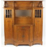 Arts & Crafts oak breakfront cabinet by Koloman Moser, with Viennese inlay, mirrored back and