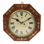 Victorian octagonal rosewood wall clock with brass inlay and painted dial having Roman numerals,