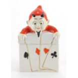 Novelty hand painted porcelain devil card box, 13cm high : For Further Condition Reports Please