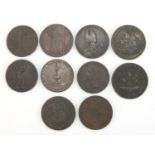 Ten 18th century Conder half penny tokens including Portsea and Success to the Yorkshire Woollen