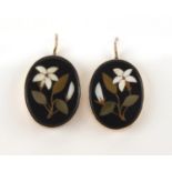 Pair of Victorian unmarked gold Pietra Dura earrings, 3cm in length, approximate weight 5.2g :For