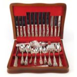 Mahogany six place canteen of Sheffield silver plated cutlery, 40.5cm wide : For Further Condition