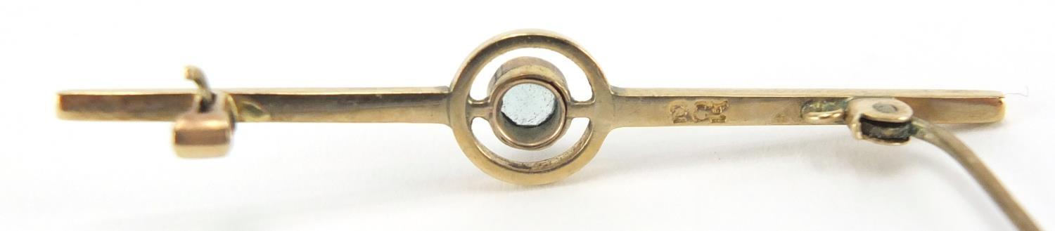 9ct gold blue stone bar brooch, 5.5cm in length, approximate weight 2.7g : For Further Condition - Image 2 of 3