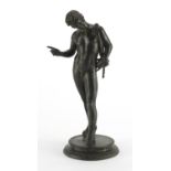 Antique patinated classical bronze study of Narcissus, 28cm high :For Further Condition Reports