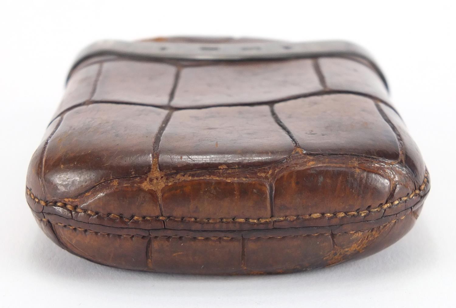 Victorian crocodile skin cigar case with silver mounts, G. H. J. J. J London 1878, 9cm x 7cm :For - Image 4 of 5