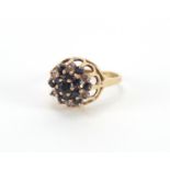 9ct gold diamond and sapphire cluster ring, size L, approximate weight 2.7g : For Further