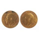 Two George V gold half sovereigns, 1911 and 1912 :For Further Condition Reports Please Visit Our