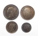 Victoria Young Head 1884 Maundy money four coin set, housed in a silk and velvet lined fitted tooled