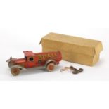 Vintage Tin plate clock work Shell motor spirit truck, with box, 10cm in length :For Further