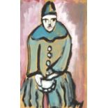 Portrait of a clown, watercolour on card, bearing an indistinct signature, unframed, 35cm x 21.5cm :
