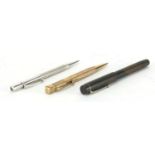 Two propelling pencil's and a fountain pen with 14ct gold nib, the propelling pencil's including a