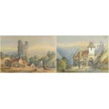 George Earp - Figures before castles, pair of 19th century watercolours, mounted and framed, each