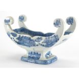 19th century blue and white pottery footed cheese coaster, possibly Carey & Sons, printed with