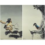 John Eastman - Kingfisher and Carolina wood duck, pair of watercolour and gouache's, each with