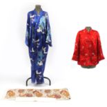 Chinese embroidered silk kimono, belt and reversible jacket : For Further Condition Reports Please