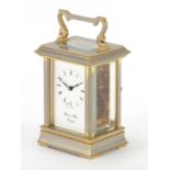 Morrell & Hilton brass cased carriage clock with enamelled dial and Roman numerals, 12cm high :