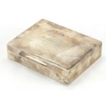 Rectangular silver cigarette box with hinged lid, by Walker & Hall, Sheffield 1955, 11.5cm wide,