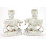 Pair of Victorian Staffordshire flat back cow and calf spill vases, each 27.5cm high :For Further