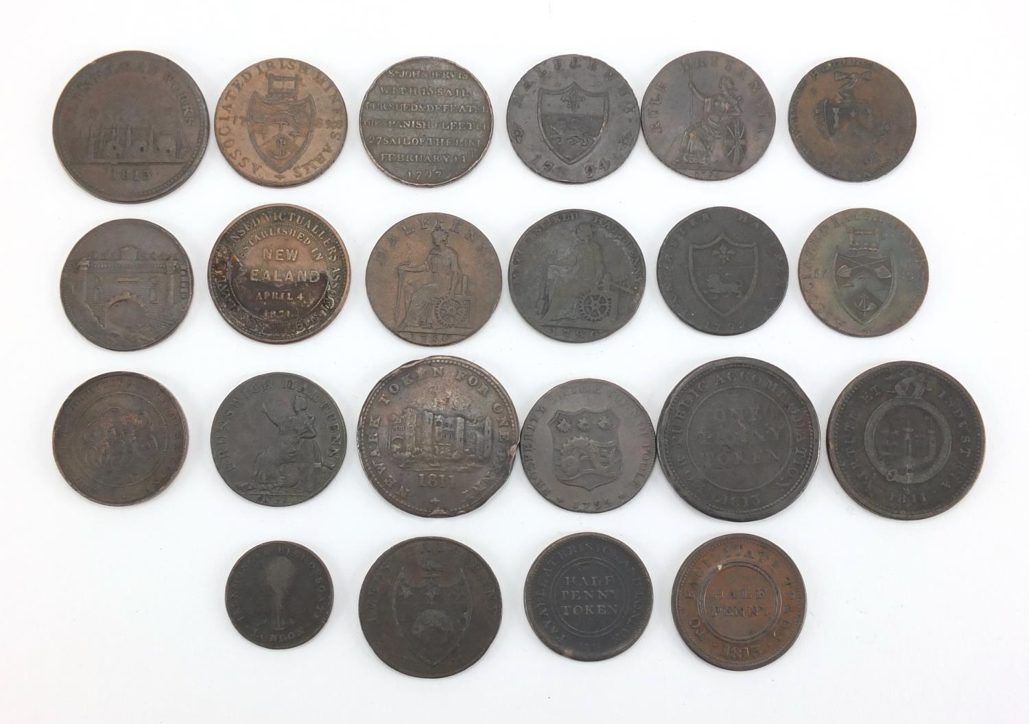Twenty two late 18th early 19th century tokens and half pennies including Iohn of Gaunt Duke of - Image 6 of 10