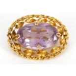 Unmarked gold amethyst brooch, 3.5cm in length, approximate weight 9.5g :For Further Condition