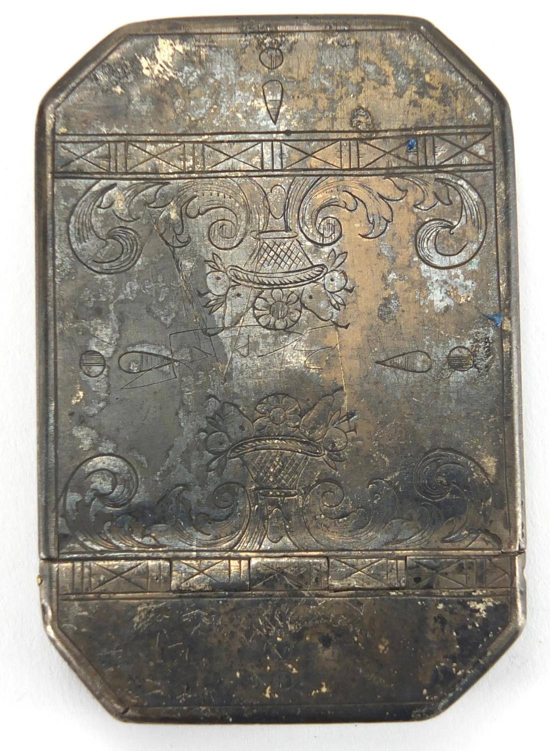 Antique Continental silver snuff box, the hinged lid with engraved decoration, indistinct - Image 3 of 4