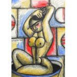 Portrait of a modernist nude female, ink and watercolour, bearing a signature Gromaire, framed, 39cm