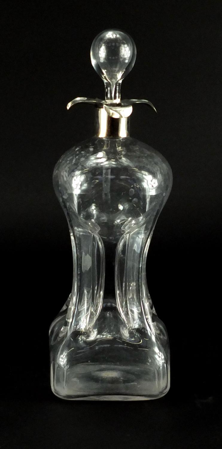 Victorian silver hourglass decanter with silver collar, indistinct makers mark, Sheffield 1897, 31cm