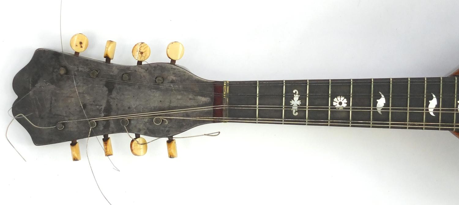 19th century rosewood mandolin with inlaid tortoiseshell guard and ivory pegs, bearing a Umberto - Image 2 of 6