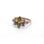 9ct gold multi gem flower head ring, size N, approximate weight 1.9g : For Further Condition Reports