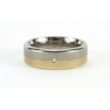 9ct gold and titanium wedding band, set with a diamond, size R, approximate weight 5.0g : For