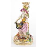 19th century floral encrusted figural candlestick, hand painted and gilded, 22cm high :For Further